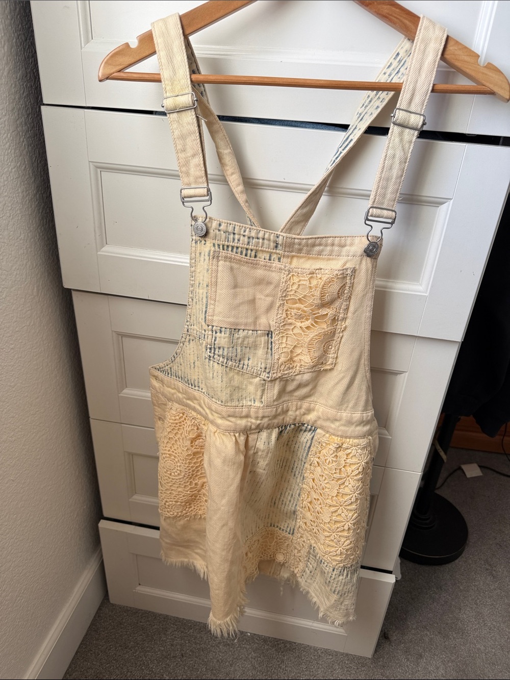 Free People Cream Lace Patchwork Overall Dress